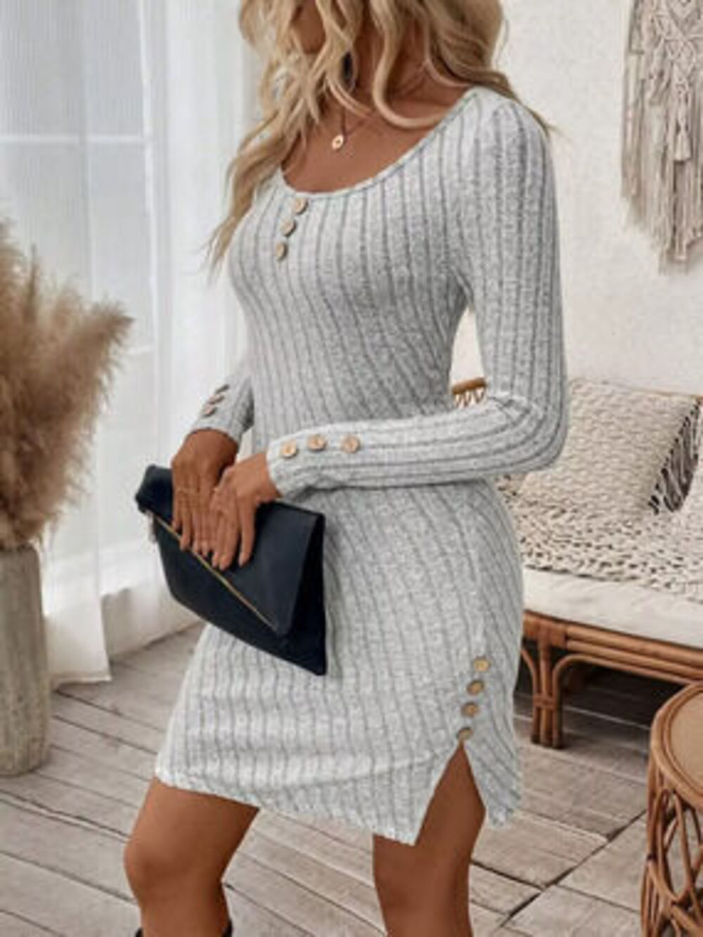 Spring Summer Basic Simple Elegant Mini Dress Versatile Work Slim - Picture 2 of 6